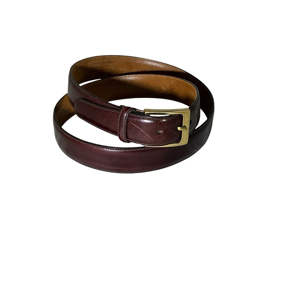 Handmade Trafalgar‎ Brown Leather Belt Sz 38 Brass Buckle Cortina Bos Indicus